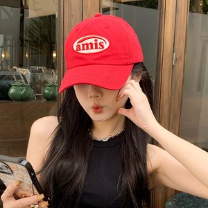 Amis Red Baseball Cap For Women Cotton Yarn Embroidery Soft Top Casual Summer <b>Hat</b> Large Head Circumference - Product Image 1