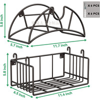 Support mural robuste noir à double niveau pour tuyau d'arrosage avec panier de rangement pour outils, idéal pour l'organisation de jardin et de garage