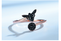 UMCHO Bague ouverte fleur d'abeille de couleur noire Bagues en argent sterling 925 pour femmes