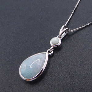 Collar con Colgante de Larimar Azul Natural en Forma de Pera, Joyería de Plata de Ley 925, Venta al por Mayor - Product Image 2