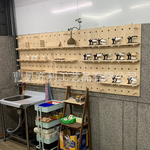 White Rectangle Wall Mounted Pegboard Storage Rack With <b>Hooks</b> And <b>Shelves</b> For Kitchen Organization - Product Image 3