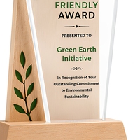 Trophée personnalisé en bois recyclé écologique avec gravure acrylique pour événements d'entreprise
