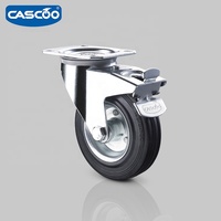 Roue pivotante industrielle CASCOO 125 mm avec jante en acier et roulement à billes, en caoutchouc massif, à installation par trou