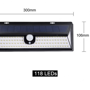 EGH Outdoor Wall Mounted Waterproof IP65 3-face 118 Led <b>Motion</b> Sensor Solar Garden <b>Light</b> with Remote - Product Image 2
