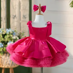 工場卸売幼児女の子特別な機会赤いファッション誕生日パーティーノースリーブ膝丈子供女の子ドレス