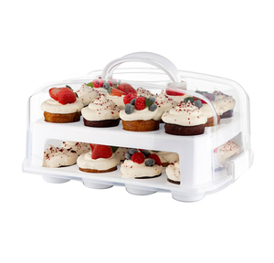 2 Tier Cupcake Transportadora 24 Contagem Suporte Cupcake resistente com tampa e 2 alças - Product Image 1