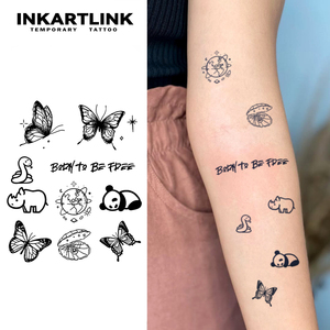Adesivi per Tatuaggi Semi-Permanenti Impermeabili di Lunga Durata, Stile Femminile, <span class=keywords><strong>con</strong></span> Disegni di <span class=keywords><strong>Farfalle</strong></span> e Panda, Vendita all'Ingrosso - Product Image 1