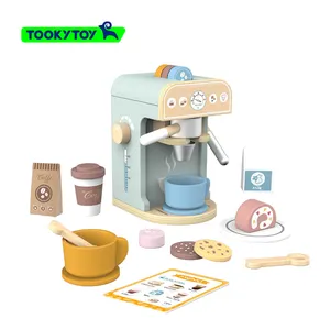 Wooden Coffee Machine Set Toy Breakfast Bread Milk Pretend Play Kitchen Food Toy Sets For Kid