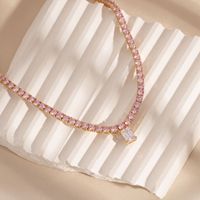 Collier tennis en zircon coloré, style européen et américain, luxueux, pour banquet, bijoux en acier inoxydable de haute qualité