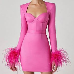 Vestido Mini Bodycon de Otoño para Mujer al por Mayor, Personalizado OEM, con Plumas y Tejido de Punto, Vestidos Elegantes para Damas - Product Image 2