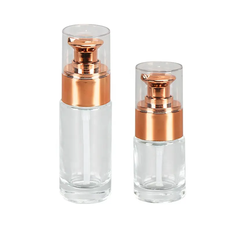 15ml 30ml 50ml 1oz empty cosmetic packaging rose gold skin care essential oil liquid foundation glass pump bottle