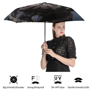 Cheap Wholesale Manual Open Compact Promotional 3 Fold Iron Frame Glass Fiber Ribs All-Season Custom Logo Pattern <b>Umbrella</b> - Product Image 3