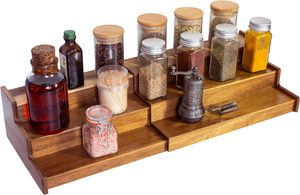 Estante de especias de encimera extensible de 3 niveles de madera de Acacia, organizador, tarros de almacenamiento, accesorios de cocina, juego de Material de PC de Bambú - Product Image 4