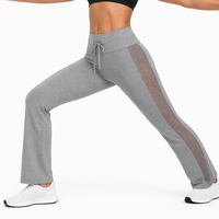 Pantalon de yoga taille haute pour femme, avec empiècements en maille, cordon de serrage, coupe évasée, respirant, confortable et doux, extensible, idéal pour le yoga, le Pilates, la gym, la course et le fitness.