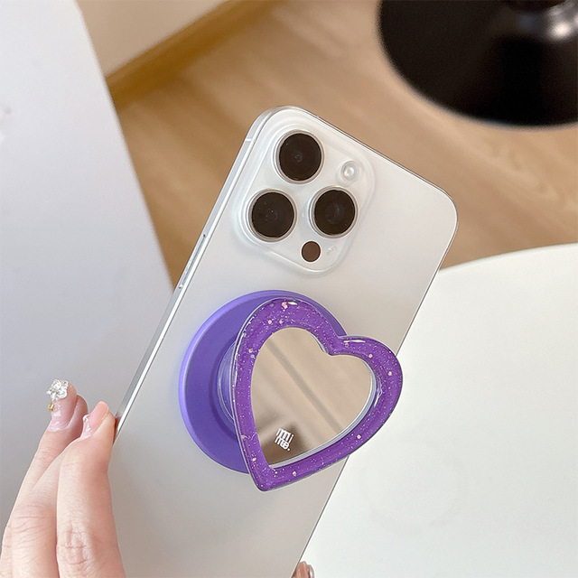 Solid Color Heart Mirror Korean Phone Stand for Telescopic Foldable Magnetic Desk Phone Holder Girl Women Support Ring Wholesale