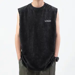 Benutzer definierte Baumwolle ärmellose T-Shirts Vintage Fitness Tank Tops Weste Herren Loose Fit Herren Tank Top