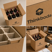 Boîte d'expédition pour 6 bouteilles de vin, emballage en carton ondulé durable avec inserts en pulpe moulée protectrice pour les vignerons