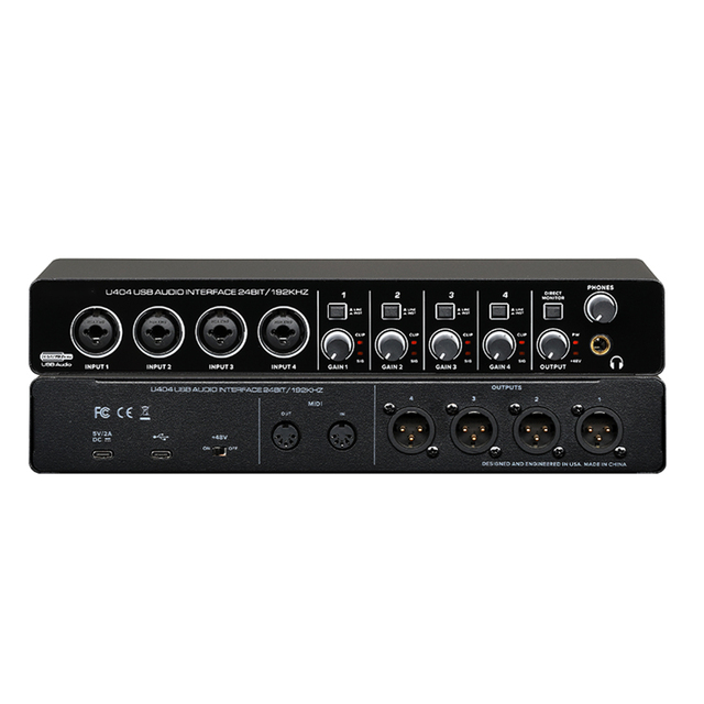 Professinal 4x4 24-Bit 192 kHz Audio Interface Sound Card Computer Guitar Mic Usb Interface With Mic Preamplifier for Recording