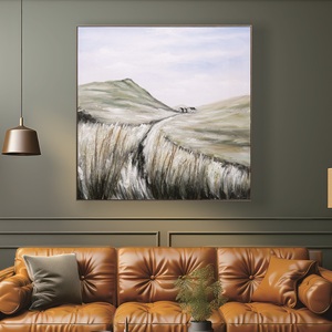 Peinture murale personnalisée de style vintage, <span class=keywords><strong>paysage</strong></span> texturé de montagnes et de roseaux - Product Image 1