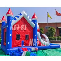 Château gonflable populaire avec toboggan aquatique, combo structure aquatique commerciale patriotique avec piscine pour location événementielle