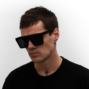 Lmamba Brand Designer Square Sun Glasses Custom Logo Oversized Black Shades Big Frame <b>Mirror</b> Sunglasses for Women Men - Product Image 3