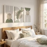 Lot de 3 tableaux muraux bohèmes vert sauge, art abstrait géométrique minimaliste sur toile, pour la décoration de la maison et du bureau