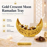 Plateau décoratif en métal doré de luxe en forme de croissant de lune pour la décoration de table de l'Aïd, cadeau islamique