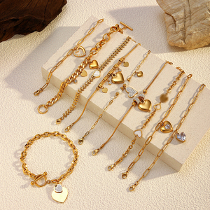 Bracelet en acier inoxydable avec pendentif cœur personnalisé, incrusté de zircon, breloques DIY, maillons de chaîne, idéal pour un cadeau - Product Image 1