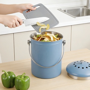 Blue Cylindrical Stainless Steel Kitchen Waste <b>Bin</b> With Lid For Indoor Use - Product Image 1