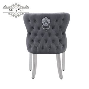 Sedie da Sala da Pranzo con Gambe Cromate Argento, Sedute in Velluto Rosa, Schienale con Anello a Testa di Leone, Sedia da Pranzo in Acciaio Inossidabile - Product Image 5