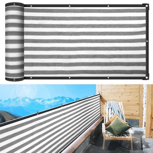 Voile d'ombrage rayé en HDPE <span class=keywords><strong>avec</strong></span> œillets pour terrasse extérieure, balcon, clôture, protection UV, <span class=keywords><strong>brise</strong></span>-<span class=keywords><strong>vent</strong></span> de jardin - Product Image 1