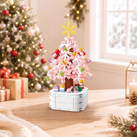 Mainan Natal untuk Anak-anak Set Blok Bangunan Pohon Natal Merah Muda Figur Rusa DIY Batu Bata Edukatif Hadiah Natal Anak-anak Ornamen