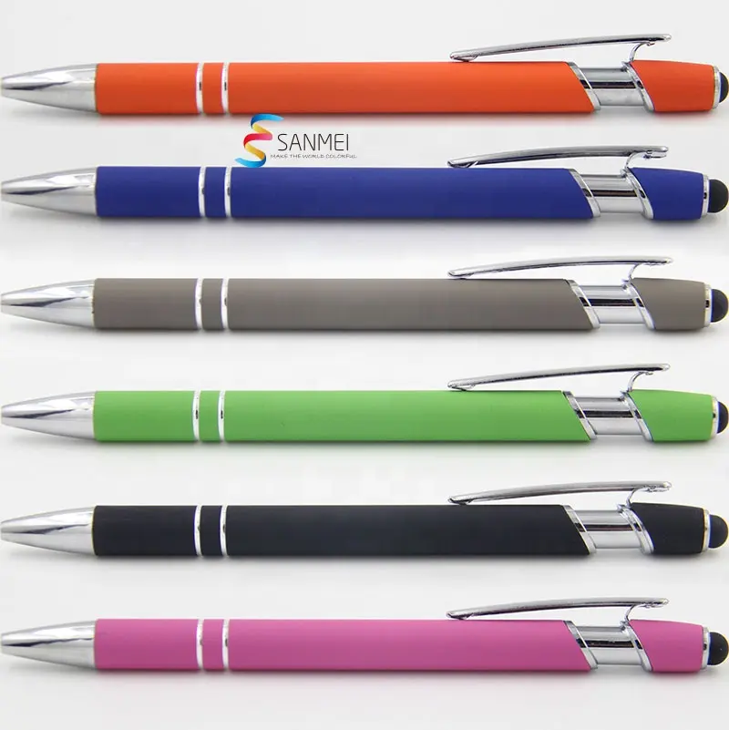 2 in 1 soft rubber touch screen stylus ballpoint pen promotional metal custom pen with logo