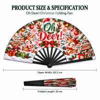 Kipas Tangan Plastik Natal Personalisasi Motif Rusa 13 Inch 33cm Kipas Tangan Promosi Liburan dari Plastik, Kayu, dan Bambu