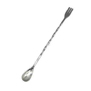 Mini Cheap Stainless Steel Bar Tools Cocktail Drinks Swizzle Stirring Mixing Twisted Spoon&Trident Fork Pick