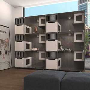 Offre Spéciale <span class=keywords><strong>Commercial</strong></span> grand luxe gris en bois massif chat maison meubles animalerie vétérinaire utilisation intérieure chat hôtel Cage - Product Image 2