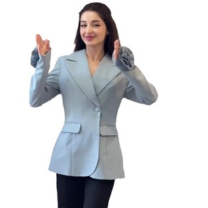 Nuevo Traje <span class=keywords><strong>de</strong></span> Negocios para Otoño, Color Sólido, Cuello Polo, Elegante, Flores Tridimensionales, Corte Entallado - Product Image 5