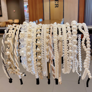 Serre-tête simple en plastique fin avec perles blanches, élastique, nœud élégant, accessoires de mode pour cheveux, cadeau pour filles - Product Image 3