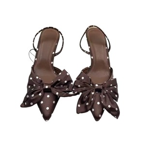Sandales à talons hauts pour femmes en satin avec nœud décoratif, bout pointu, talon aiguille, design dos nu - Product Image 3