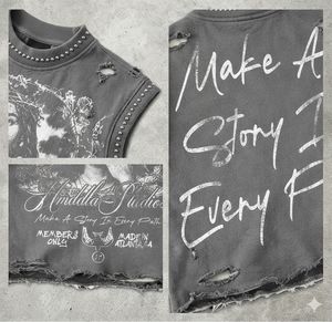 T-shirt personalizzata OEM ODM da uomo, gilet vintage lavato effetto distressed senza maniche, con rivetti e borchie, grafica Jesus, streetwear, <span class=keywords><strong>crop</strong></span> <span class=keywords><strong>top</strong></span> - Product Image 3