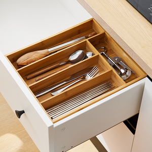 Tự Nhiên Nhà Bạc Tổ Chức Khay Tre Nhà Bếp Ngăn Kéo Tổ Chức Đồ Dùng Dao Kéo Khay Với 5 Ngăn - Product Image 3
