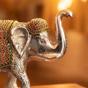 ชุดรูปปั้นช้างชุบเงิน 3 ชิ้น พร้อมงานฝังหิน รูปปั้นช้างประดับตกแต่งบ้าน งานฝีมือ สำหรับตกแต่งบ้านตามหลักวัสดุศาสตร์ วาสตุ และเป็นของขวัญ - Product Image 3