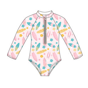 Fábrica Niños Niñas Trajes de baño Personalizado Playa Coco <span class=keywords><strong>Palma</strong></span> Estampado Manga larga Cremallera Body Bikinis Traje de baño - Product Image 2
