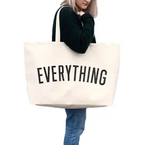 Doğal ekstra büyük bez alışveriş çantası özel baskılı Logo çevre dostu tuval pamuk Tote çanta