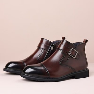 Botas Chelsea de Piel Genuina para Hombre, con Punta Redonda, Cierre de Hebilla, Color Sólido, Zapatos de Vestir para Otoño - Product Image 1