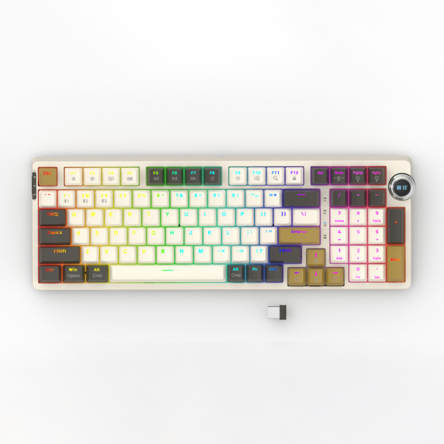 Wireless Gaming Mechanical Keyboard Qwerty Fashion Hot Swap Rgb BT Brown Switches Rechargeable Multi-function Knobs