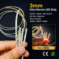 Bande LED super fine de 3 mm, 24 V, flexible, 180 LED/m, haute densité, éclairage sous armoire pour étagères et placards