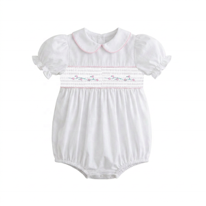 Body Estivo per Neonata con Colletto Peter Pan e Ricamo Floreale Smock Fatto a Mano, Maniche a Sbuffo, Personalizzabile, Maxine - Product Image 2