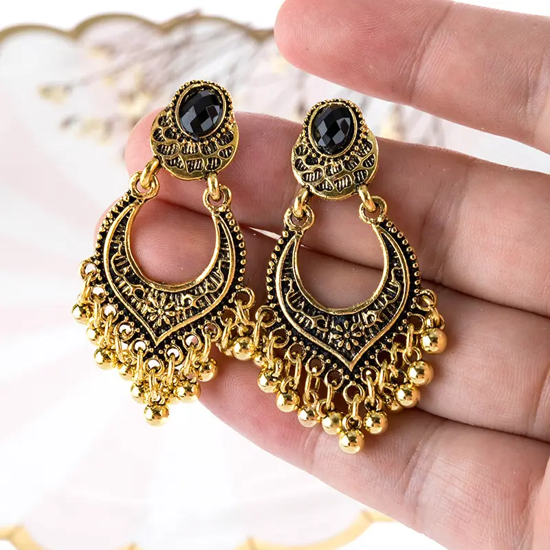 Brincos jhumka femininos, joias retrô prateadas, douradas, redondas, estilo indiano, vintage, gypsy, miçangas, borla, brincos, presente para meninas