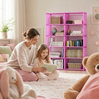 Étagère à livres multifonctionnelle autoportante en forme de cube simple pour enfants, rose, pour dortoir d'étudiants
